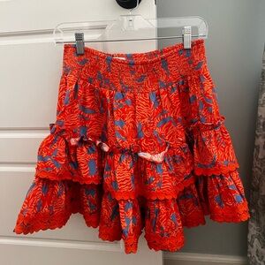 Alden Vibrant Orange and Blue Ruffled Skirt Set